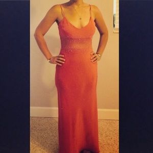 Cache Formal Dress Floor Length Beaded Coral Prom